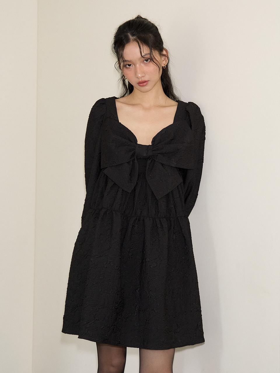 SALON DE YOHN Ribbon Point Mini Dress_ Black