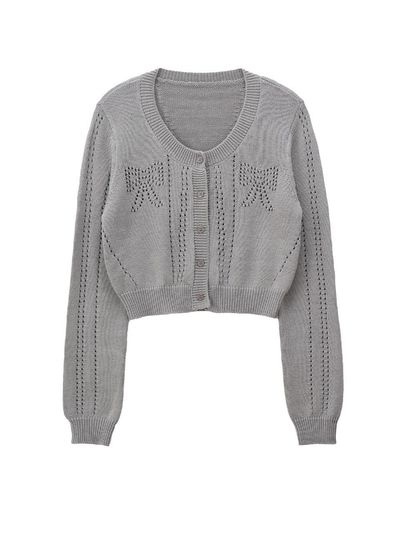 SALON DE YOHN Ribbon Punching Cardigan - Gray