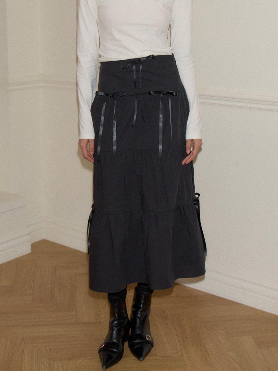 SALON DE YOHN Romantic Ribbon Long Skirt - Black
