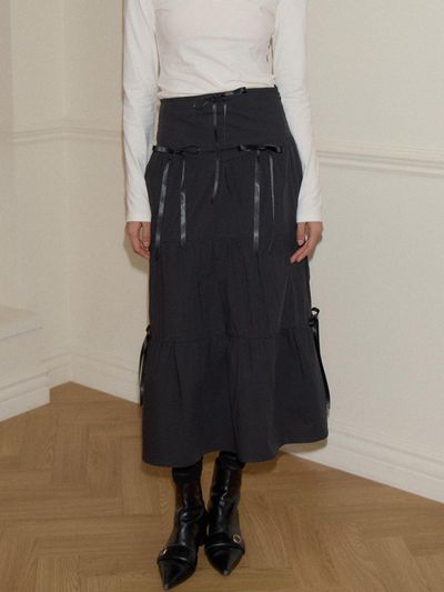 SALON DE YOHN Romantic Ribbon Long Skirt - Black