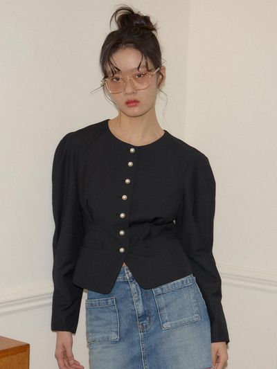 SALON DE YOHN Round Sleeve Black Jacket