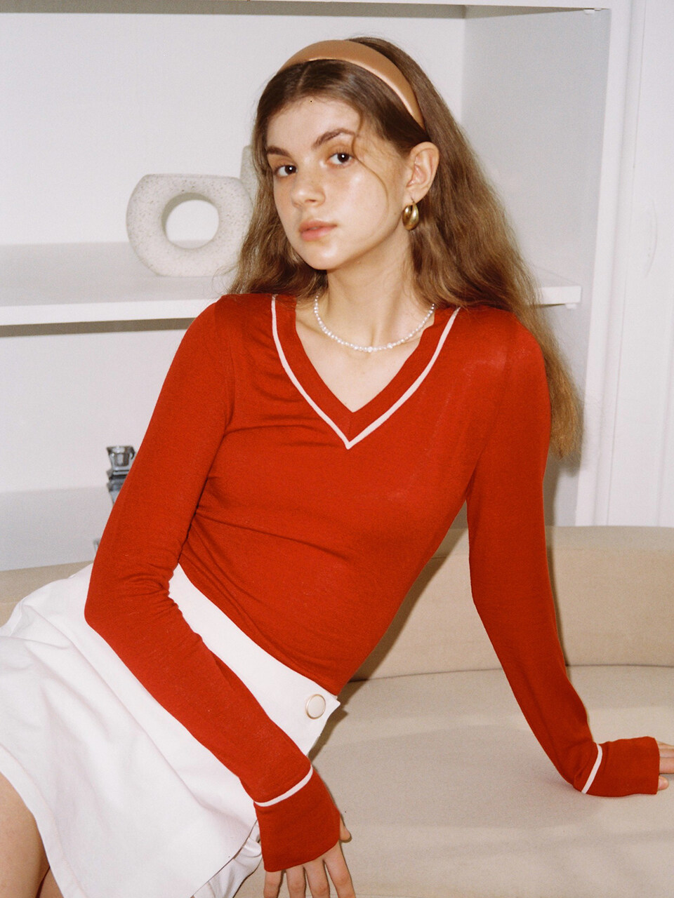 SALON DE YOHN V-neck Basic T_ Red