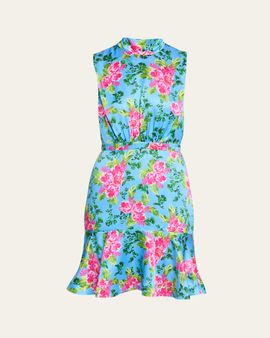 Saloni Fleur Tie-Back Short Silk Dress