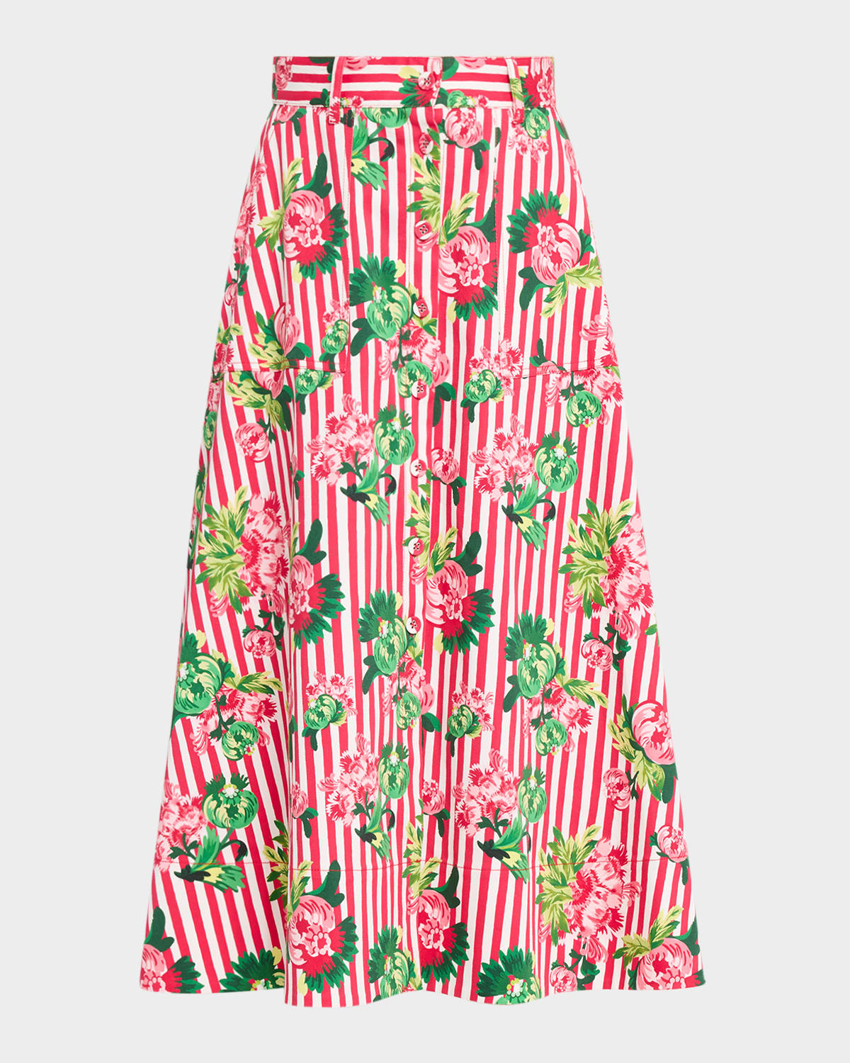 Saloni Kali-C Floral Stripe A-Line Midi Skirt