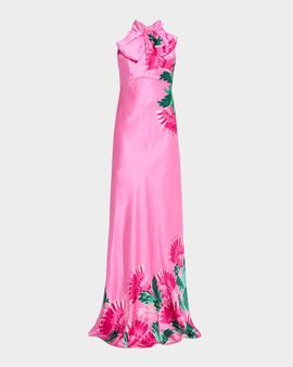 Saloni Suzette Tie-Neck Maxi Dress