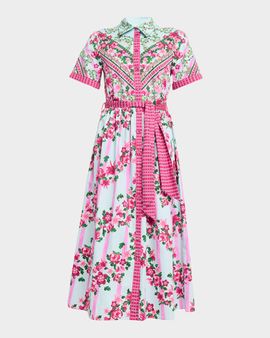 Saloni Vivienne Printed Short-Sleeve Shirtdress