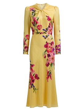 Saloni Women's Claudia Floral Satin Silk Midi-Dress