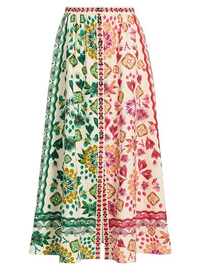 Saloni Women's Judi Two-Tone Floral Cotton Midi-Skirt