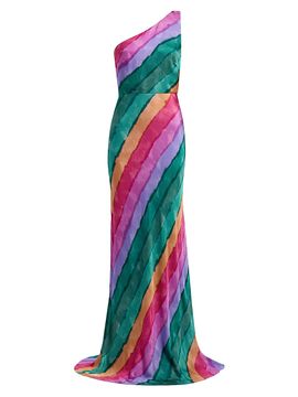 Saloni Women's Justine Striped One-Shoulder Maxi Dress