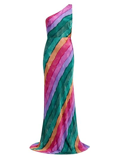 Saloni Women's Justine Striped One-Shoulder Maxi Dress