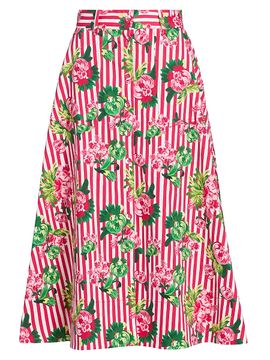 Saloni Women's Kali Striped Floral Button-Front Midi-Skirt