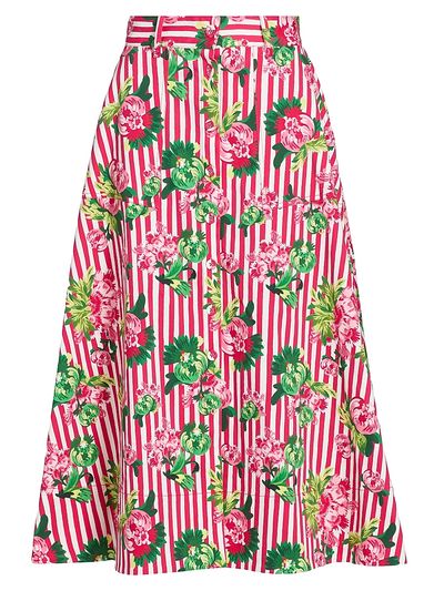 Saloni Women's Kali Striped Floral Button-Front Midi-Skirt