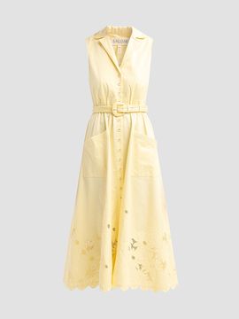 Saloni Women's Kirat Daisy-Embroidered Belted Midi Shirtdress
