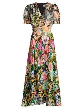 Saloni Women's Lea Floral Print Midi Dress