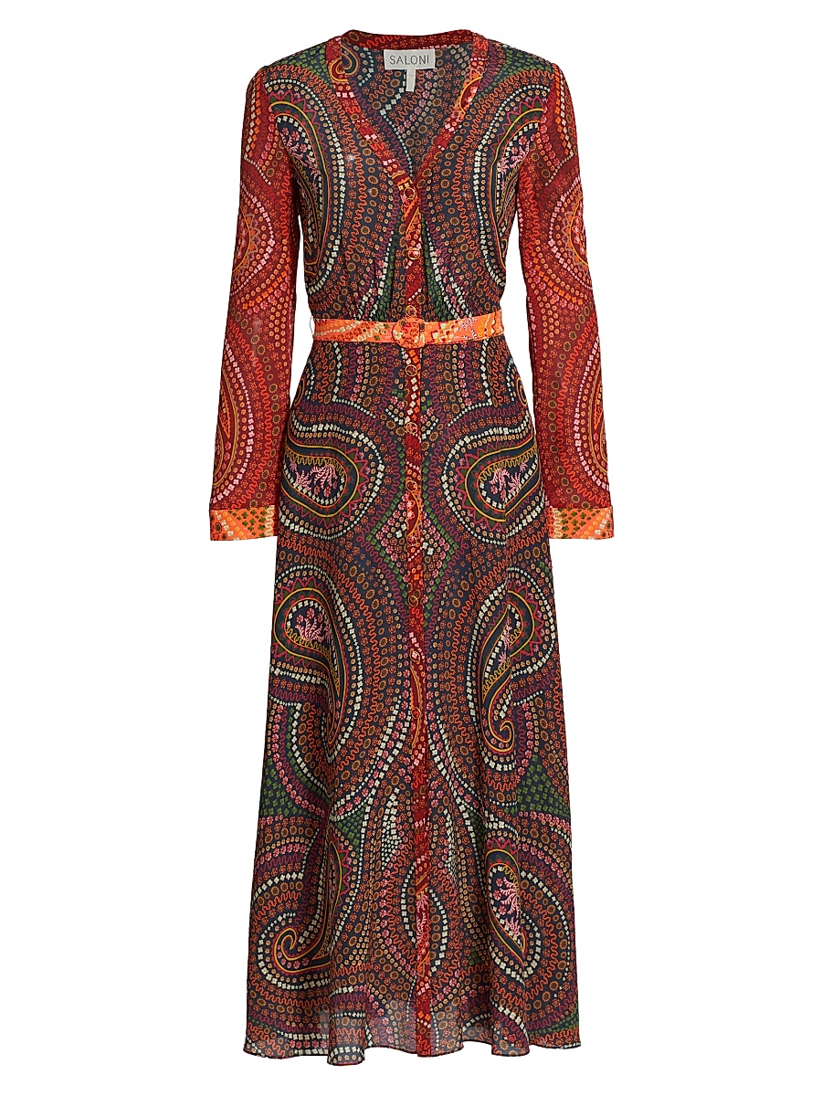knee length dresses for ladies Saloni Lea Long Lace Dress