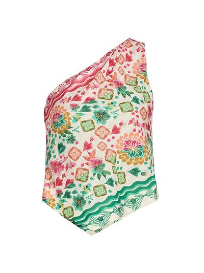 Saloni Women's Madeline Two-Tone Floral Asymmetric One-Shoulder Top