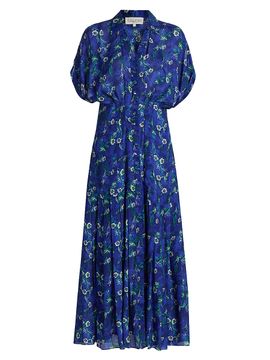 Saloni Women's Riya Floral Satin Midi-Shirtdress