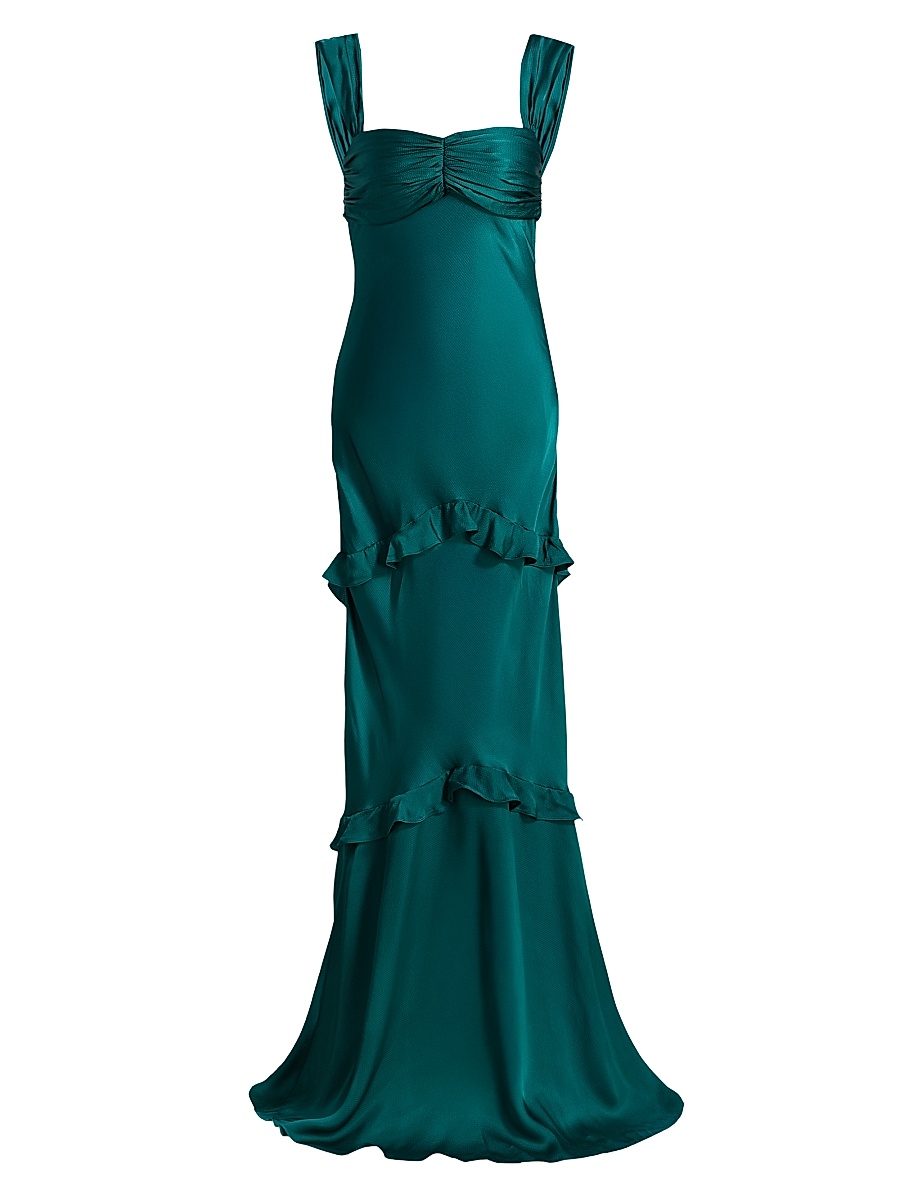 Saloni - Women's Selma Ruffled Silk Maxi Dress Saloni - Women's Selma Ruffled Silk Maxi Dress