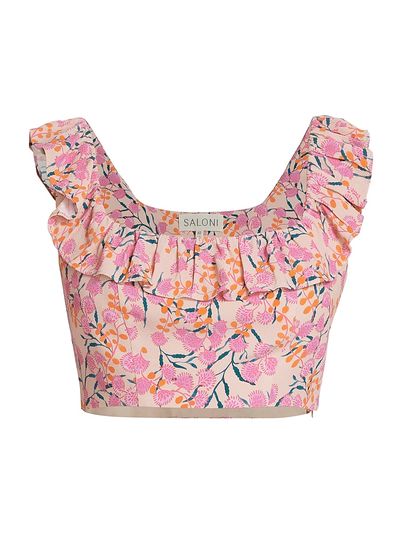 Saloni Women's Trish Floral Crepe Ruffled Crop Top