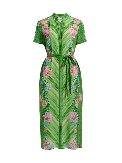 Saloni Women's Vicki Printed Silk Tie-Waist Midi-Dress