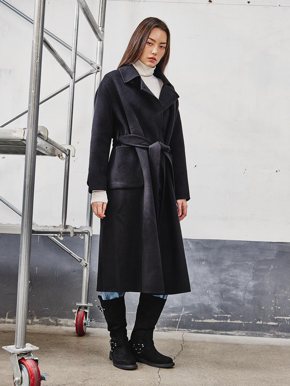 SALTANDCHOCOLATE belted wool handmade black 4W244I001