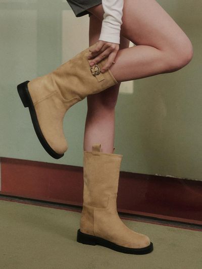 SALTANDCHOCOLATE [Exclusive] Round To Suede Middle Boots 412446020