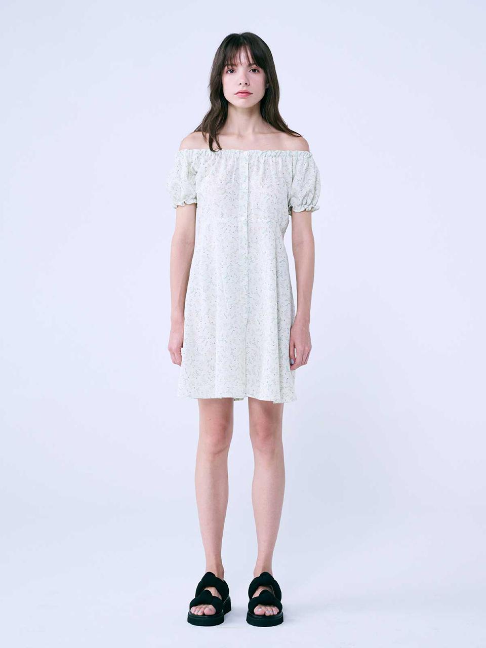 SALTANDCHOCOLATE Flower Open Shoulder dress GREEN 4W232J003