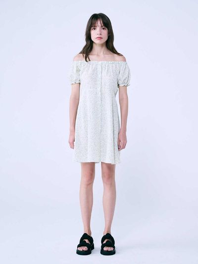 SALTANDCHOCOLATE Flower Open Shoulder dress GREEN 4W232J003
