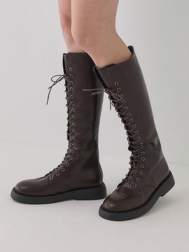 SALTANDCHOCOLATE Lace-Up Flat Walker Long Boots (3.5 cm)