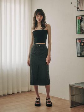 SALTANDCHOCOLATE Nylon Out Pocket Long Skirt Charcoal 4W231Z003