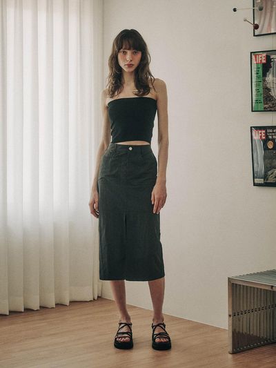 SALTANDCHOCOLATE Nylon Out Pocket Long Skirt Charcoal 4W231Z003