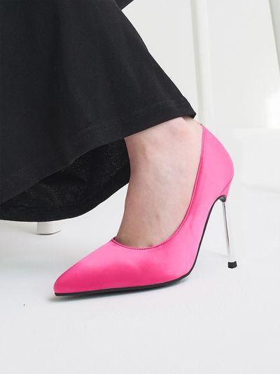 SALTANDCHOCOLATE Pointed to satin metal heel pumps (10.5cm)