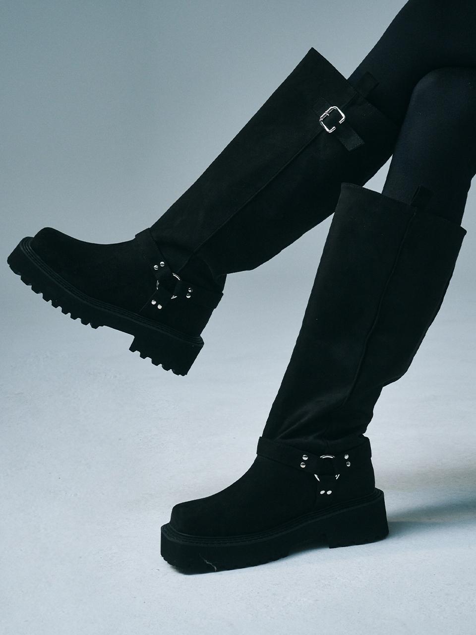 SALTANDCHOCOLATE Round To Biker Long Boots 412448008 (5cm/2colors)