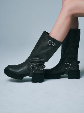 SALTANDCHOCOLATE Round To Rider Buckle Boots 412446014 (6cm/3colors
