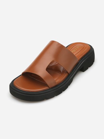 SALTANDCHOCOLATE Round Toe Chunky Heel Slipper (3cm)_3 Colors