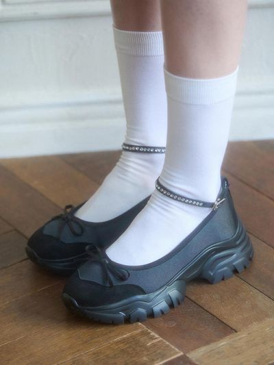 SALTANDCHOCOLATE Round Toe Cubic Strap Sneakers (5.5cm / 2 Colors)
