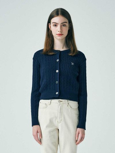 SALTANDCHOCOLATE SAC Logo Cable Round Cardigan Navy 4W2316002
