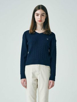 SALTANDCHOCOLATE SAC Logo Cable V-neck Knit Navy 4W2316001