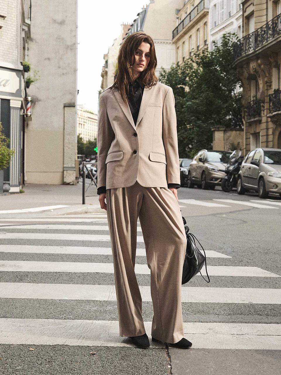 SALTANDCHOCOLATE (Set) wool wide pintuck slacks beige 4W223V301