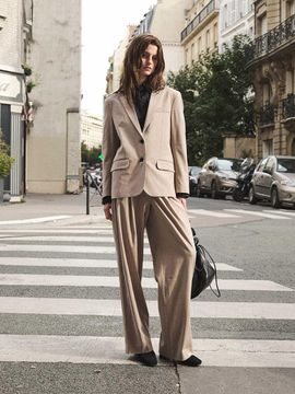 SALTANDCHOCOLATE (Set) wool wide pintuck slacks beige 4W223V301