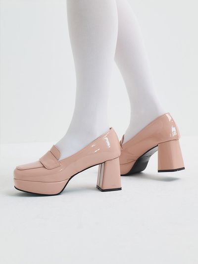 SALTANDCHOCOLATE Square To Enamel Block Heel Pumps (7 cm)