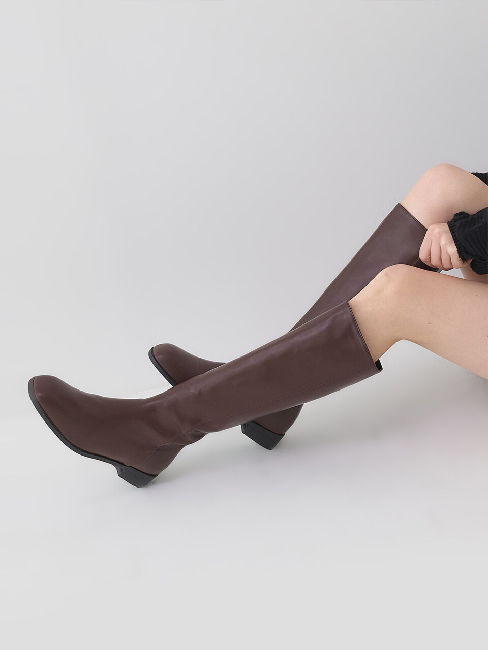 SALTANDCHOCOLATE Square Toe Basic Long Boots (3cm)
