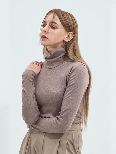SALTANDCHOCOLATE Tencewool Basic Turtleneck T-Shirt Deep Beige