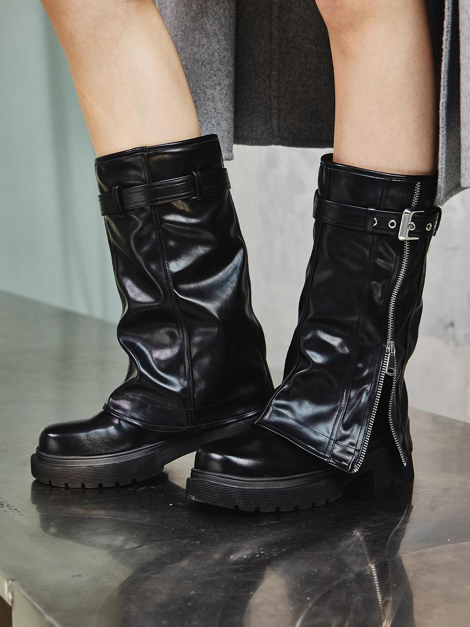 SALTANDCHOCOLATE Warmer Belted Synthetic Leather Mid Boots (412446004)