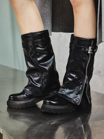 SALTANDCHOCOLATE Warmer Belted Synthetic Leather Mid Boots (412446004)