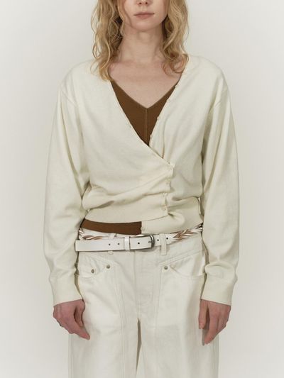 SALTY PEBBLE 2Way Button Deep Neckline Wool Cardigan [Beige]