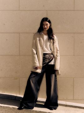 SALTY PEBBLE Bohemian Stitch Embroidered Half Coat [Beige]