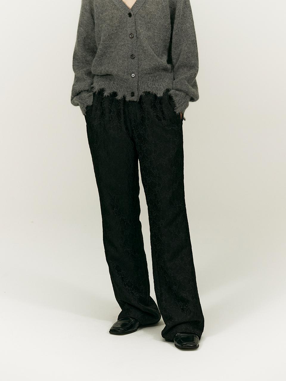 SALTY PEBBLE Damask Jacquard Elastic Banding Pants [BLACK]
