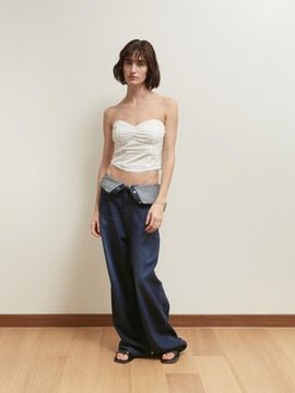SALTY PEBBLE Flower Lace Cotton Bustier Top [White]