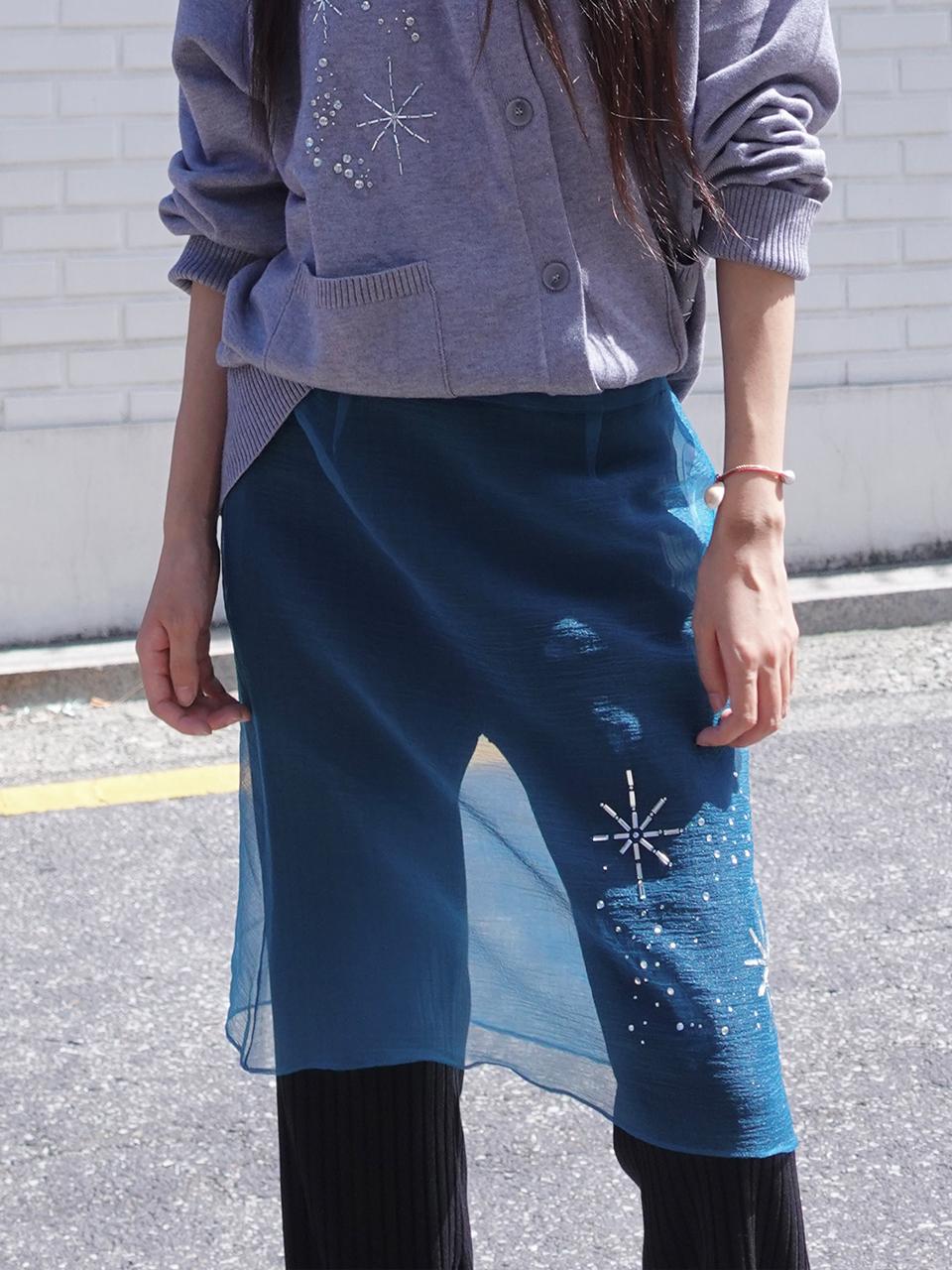 SALTY PEBBLE GLITTERING GEM ORGANZA SKIRT [BLUE GREEN]